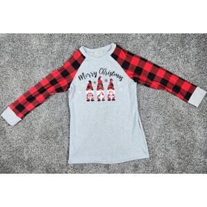 Boys Buffalo Plaid Gnome Christmas Pajama Shirt Crew Neck Long Sleeve Size 8